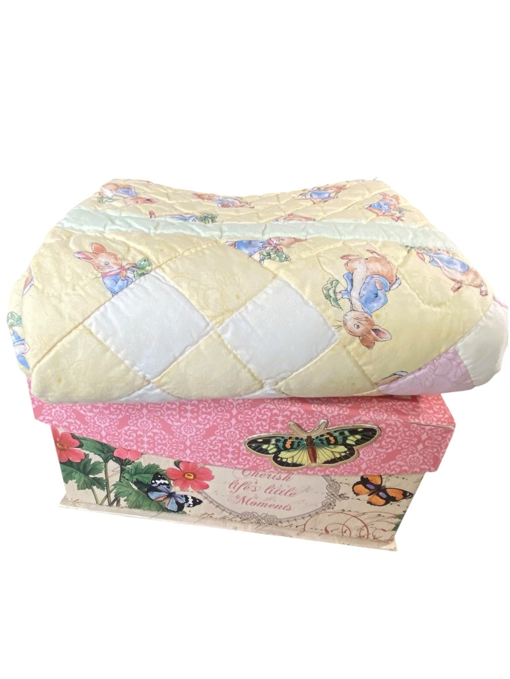 Lone Star Amish Baby Quilt Peter Rabbit Yellow Pink White Diamond Pattern
